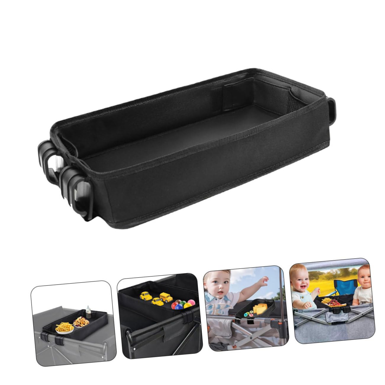 Toyvian Plateau Pour Poussette Avec Porte-gobelet Support Pour Téléphone Organisateur à Fixer Pour Nourriture Et Accessoires Noir Xl