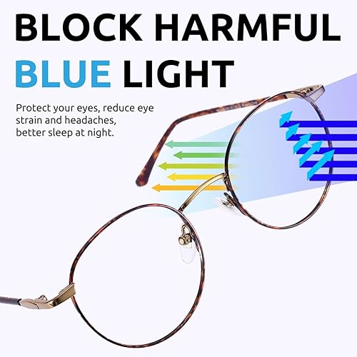 Miniatura 7 de Firmoo - Anteojos con bloqueo de luz azul para lectura de computadora, marco redondo retro metálico para mujeres y hombres
