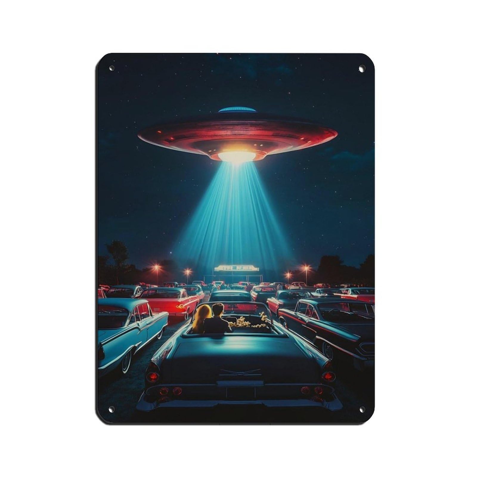 Retro Sci Fi, Alien Spaceship Scene Retro Poster Metal Tin Sign Chic Art Retro Iron Painting Bar People Cave Cafe Family Garage Poster Wall Decoration 12x16inch(30x40cm)