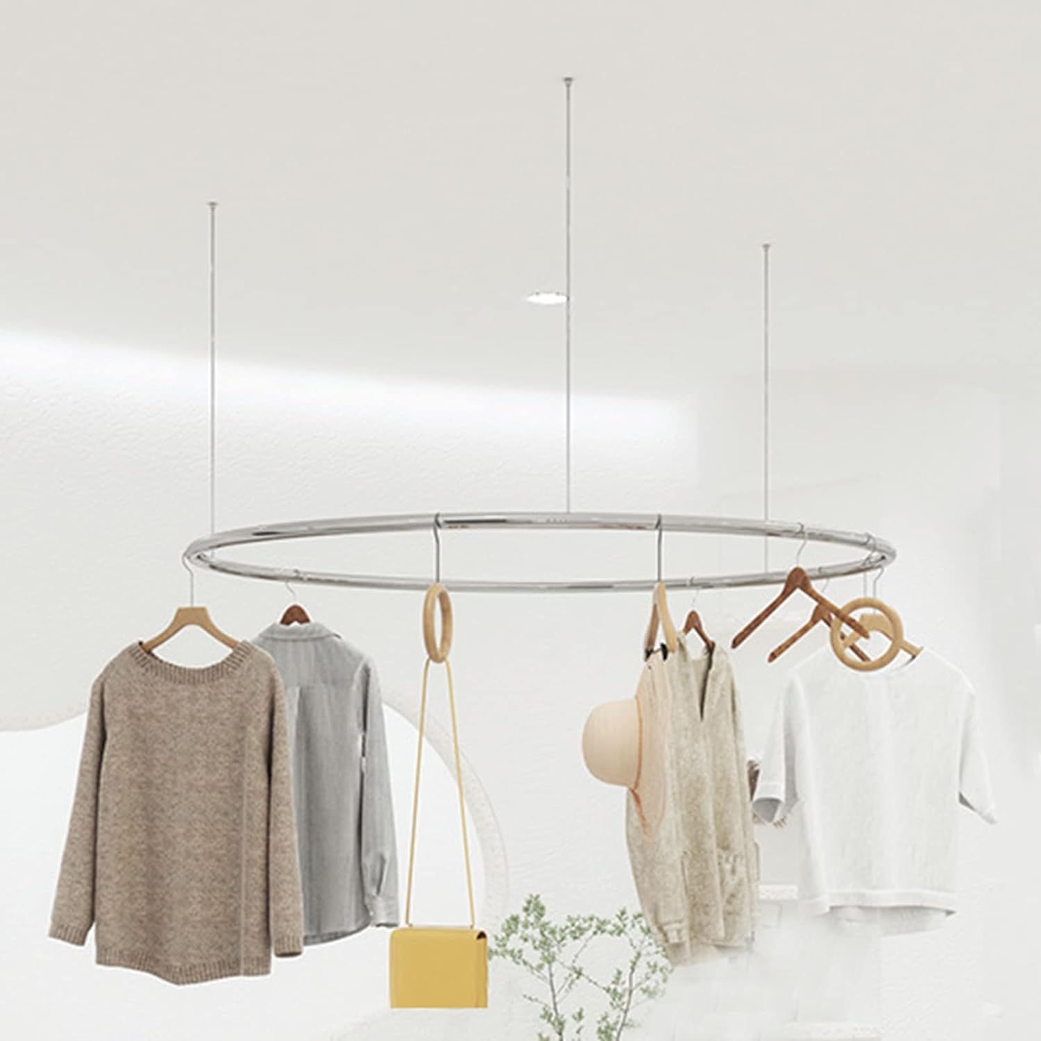 HADECOLL Clothing Rack Retail Display Garment Rack,Shopfitting Ceiling-Mount Clothes Storage Hanger Rod,Height Adjustable Wire Clothing Hanging Racks,Retail Store Creative Clothing Display