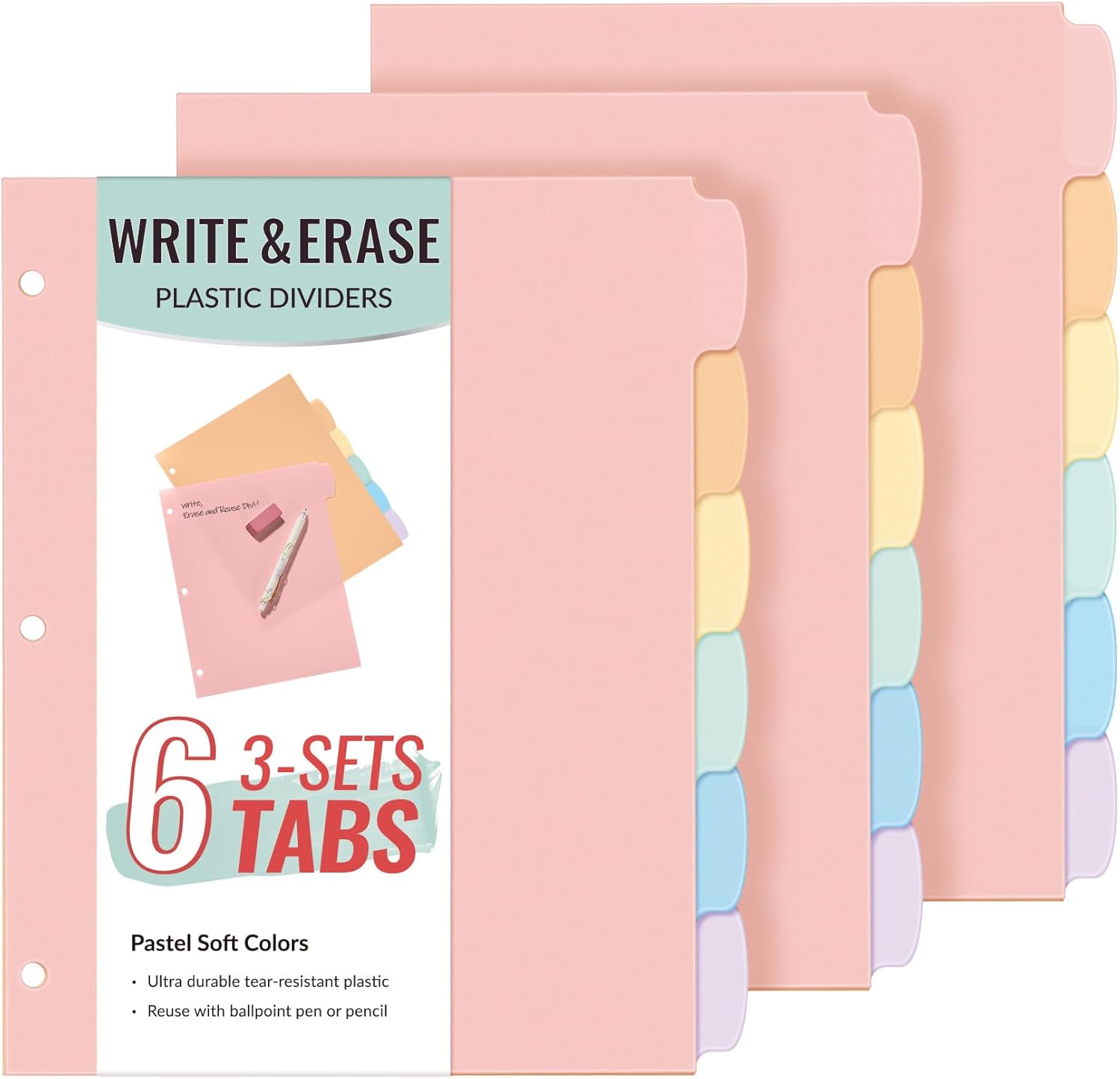 2 Avery 8-Tab Binder Dividers Set Write & Erase Multicolor Big Tabs 3-hole Punch 72782230791