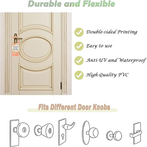 Miniatura 4 de Paquete de 2 letreros con diseño de flores para colgar en la puerta, con texto en inglés "Do Not Disturb on Front and Welcome Please Knock on Back",