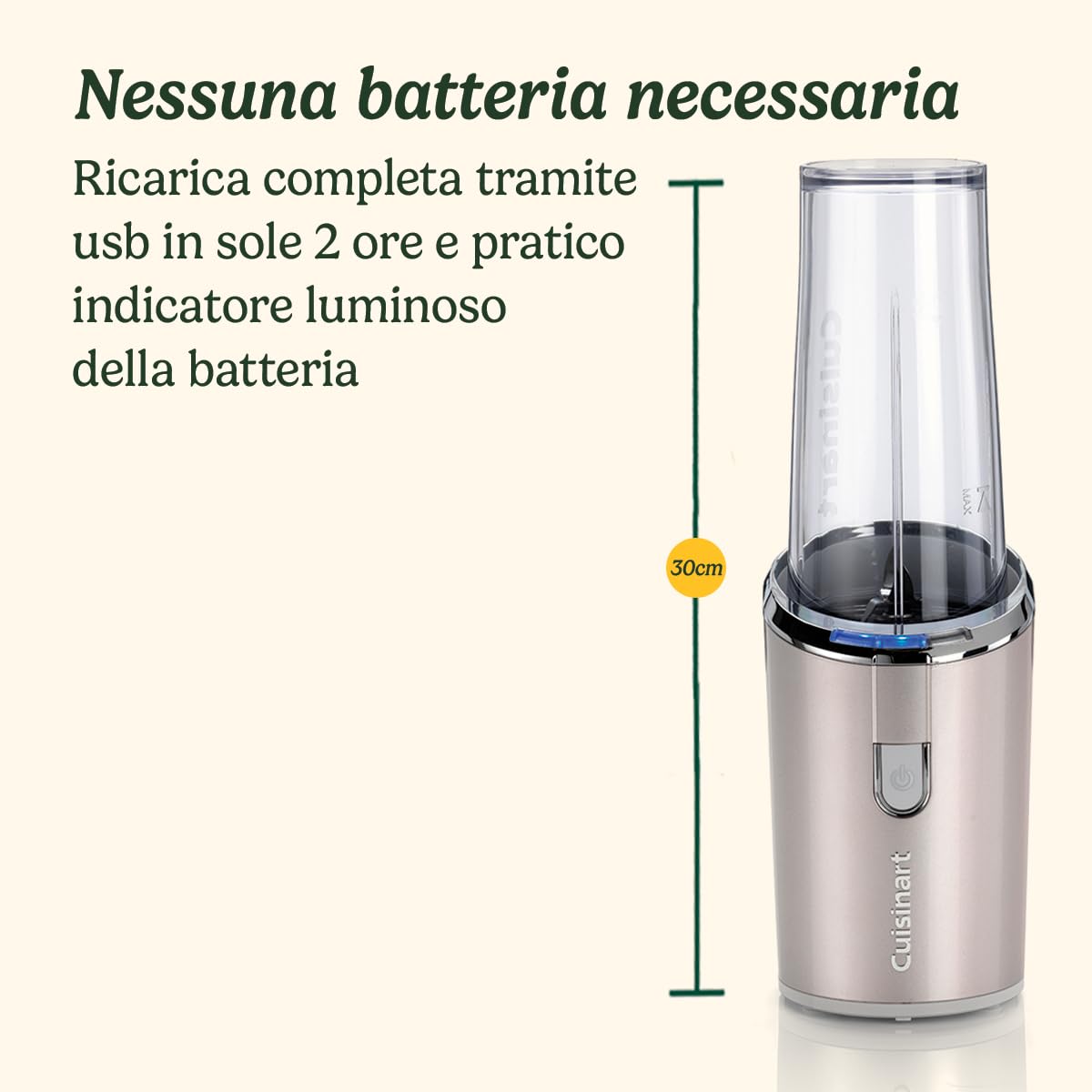 Cuisinart Cordless On the Go Blender | Bottiglia da 450 ml | Frullatore portatile per smoothie, frappe | Ricaricabile via USB, portatile | Tazza per frullare in Tritan BPA free con coperchio incluso
