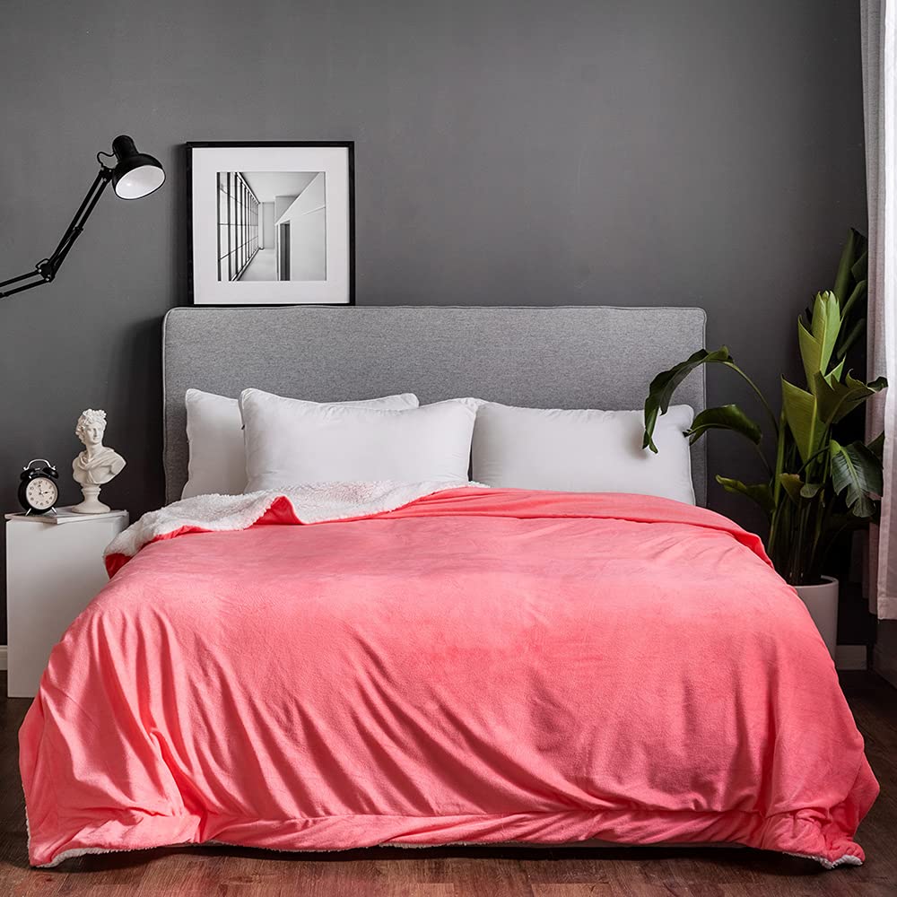 SAIFLush Super Soft Blanket Faux Fur Shaggy Blanket with Crystal Fleece at back Cosy Fluffy Long Hair Fuzzy Throws for Sofa Couch & Bed Décor Double ply (Pink, Double)
