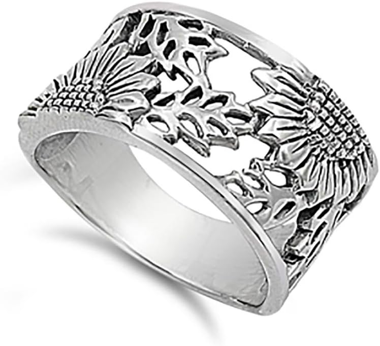 Blue Apple Co. Sunflower Ring Band 925 Sterling Silver Simple Plain Choose Color
