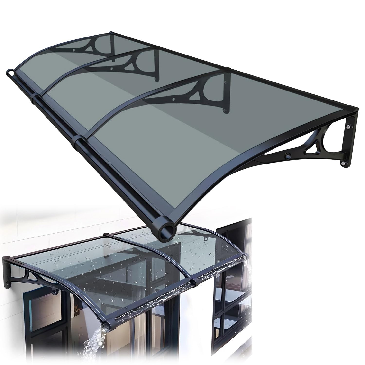 GJMSSMY Outdoor Door Canopy, Rain Protection Awning for Windows, Easy Mount Garden Cover, Weatherproof Shelters in Dark Gray - Sizes: 60x100cm, 80x120cm, 100x200cm, 120x280cm