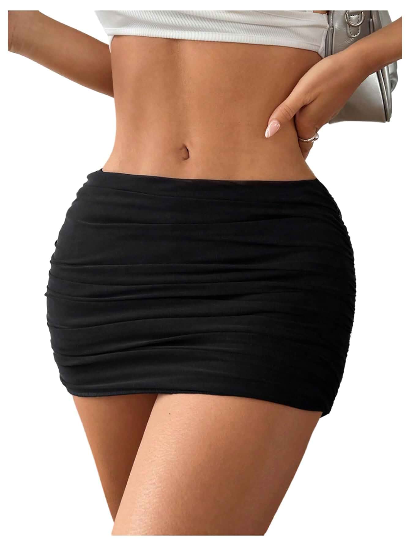 SweatyRocks Women's Ruched Y2K Mini Skirts Elastic Waist Bodycon Skirt with Shorts Streetwear