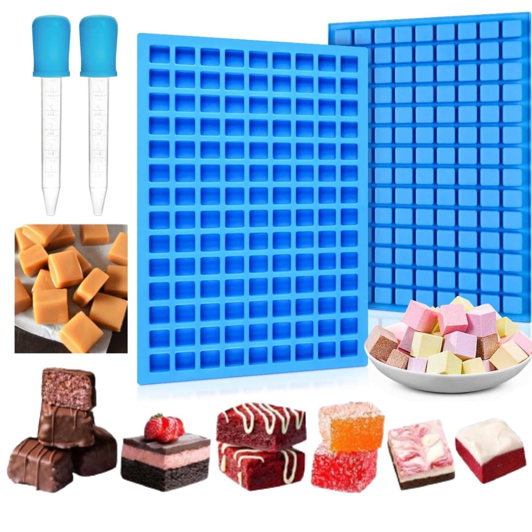 126 Cavity Mini Square Silicone Mould with 2 Droppers for Candy, Chocolate, Gummy, Caramel, Ganache, Ice Cubes Jelly Truffles, Pralines, Marshmallow, Sour Chewable Candy, Cake Decor-picture-12