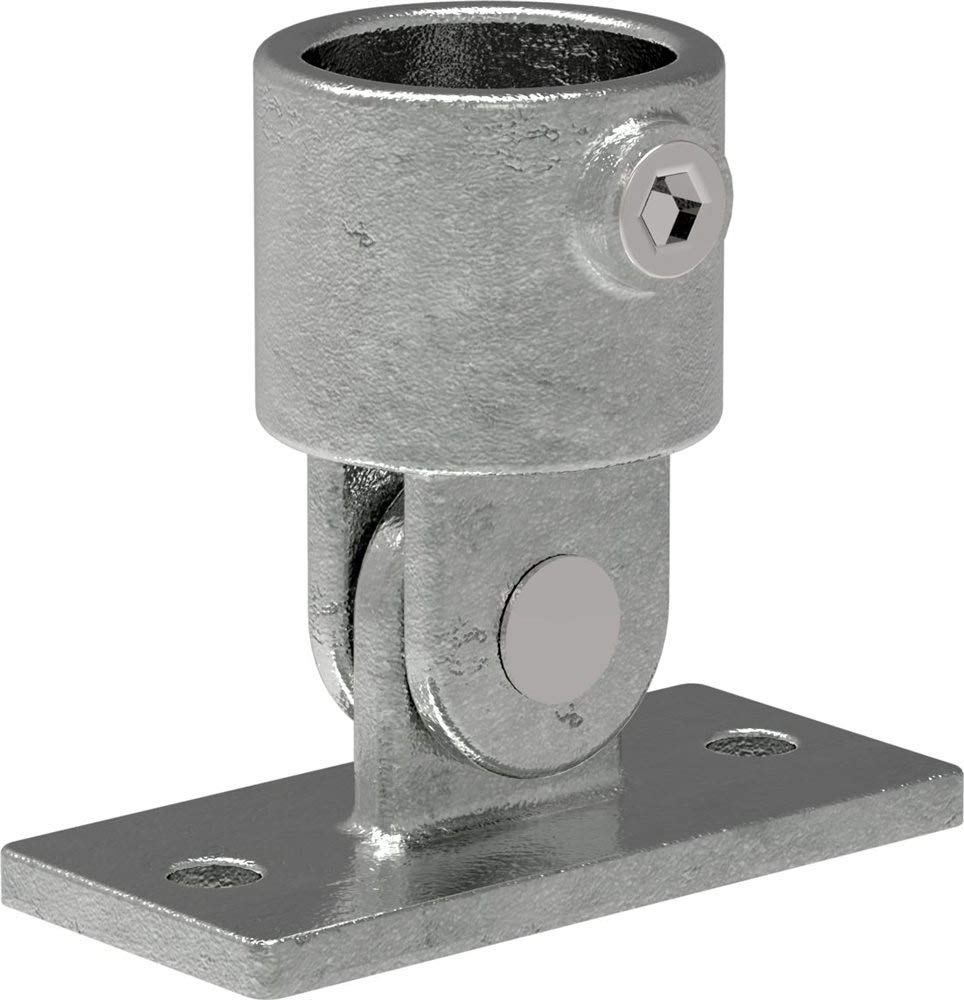 Fenau | Puntal/base con bisagra variable, Ø 48,3 mm, empalme de tubo, brida inferior, fundición maleable, galvanizado en caliente, incl. tornillos