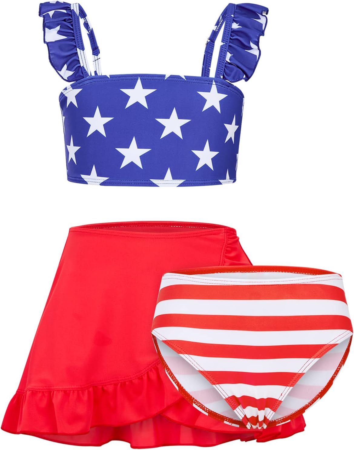 ALISISTER Girls Swimsuit 3 Piece Bathing Suits Summer Bikini Tankini Sets with Cover Up Skirt for 4-12 Years
