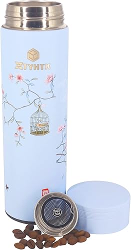XTYHTX Botella de infusor de té aislada de acero inoxidable para té suelto, taza de viaje con infusor de té extraíble, termos para café, 17 onzas