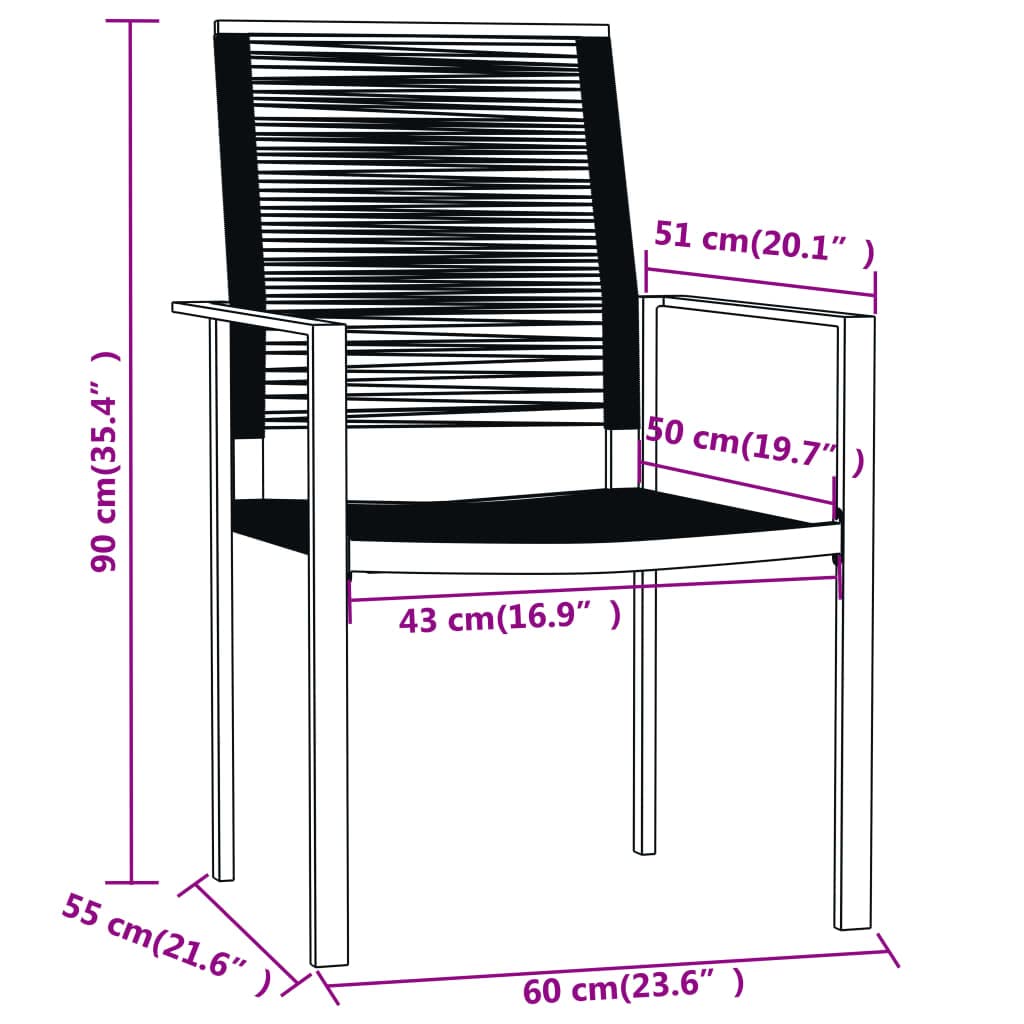 Juego de comedor de jardín de 5 piezas, color negro con mesa de | Estructura de acero con recubrimiento en polvo, sillas de ratán hueco, resistentes al agua, fáciles de limpiar