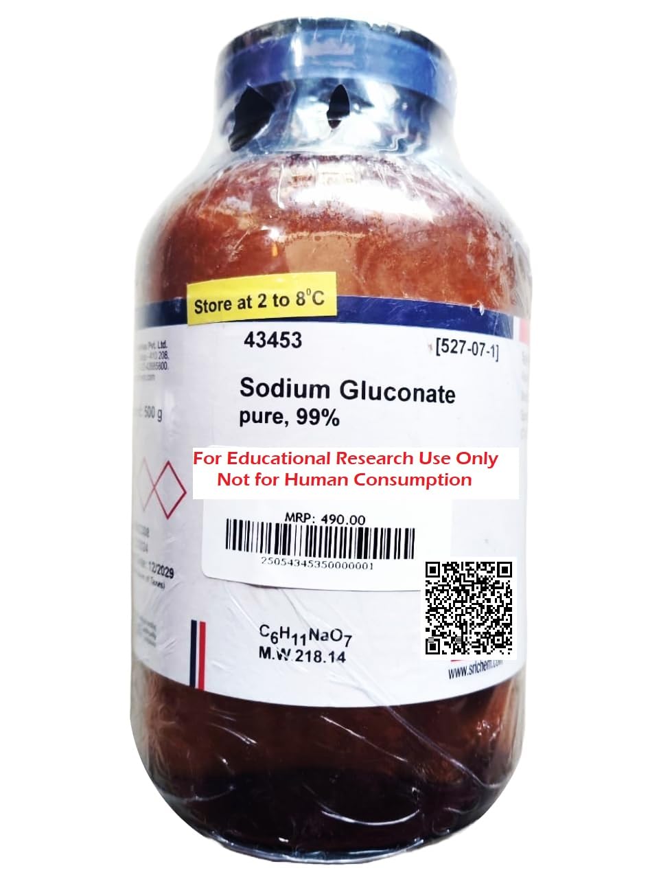 SRL Sodium Gluconate, 99% Purity, CAS: 527-07-1, Molecular Formula: C6H11NaO7, Molecular Weight: 218.14, Storage: 2 to 8°C, Shelf Life: 60 Months, for laboratory and industrial use-picture-21