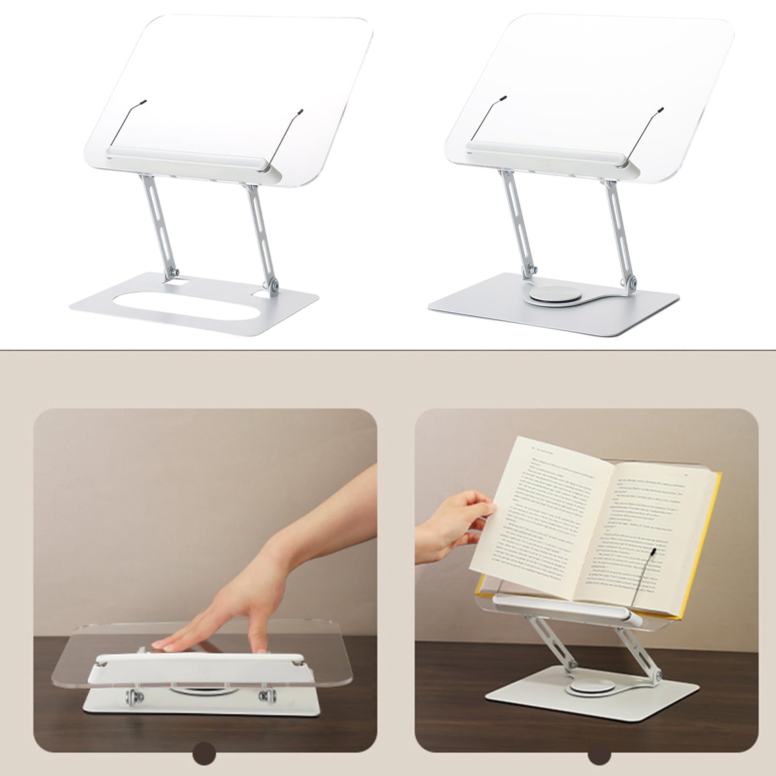 Supporto da lettura pieghevole con rotazione a 360 gradi per libri, tablet e laptop, supporto ergonomico e comodo pieghevole