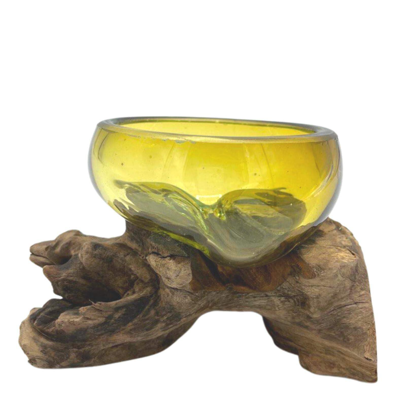 Ancient Wisdom Molton Glass Mini Amber Bowl on Wood