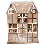 URBNLIVING Wooden House Advent DIY Calendar to Fill Yourself Christmas Santa House with LED Lights 24 Drawer Countdown Reusable Tabletop Xmas Decorations for Adults Kids Gifts Holiday (Brown & White)