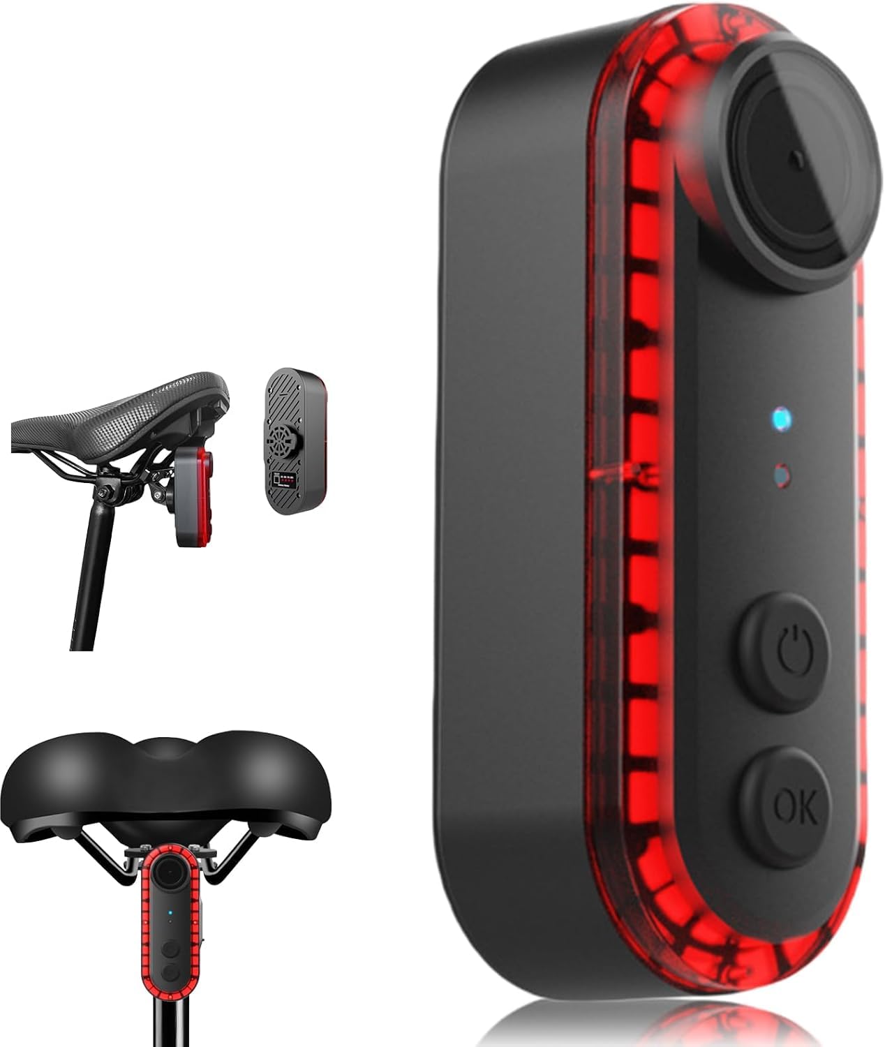 Bike Rear View Camera with Tail Light, 1080P Bike Camera with 6 Lighting Modes Tail Light, Continuous Recording, 150 Degree Wide Angle, Vehicle Detection, for Road Cyclists