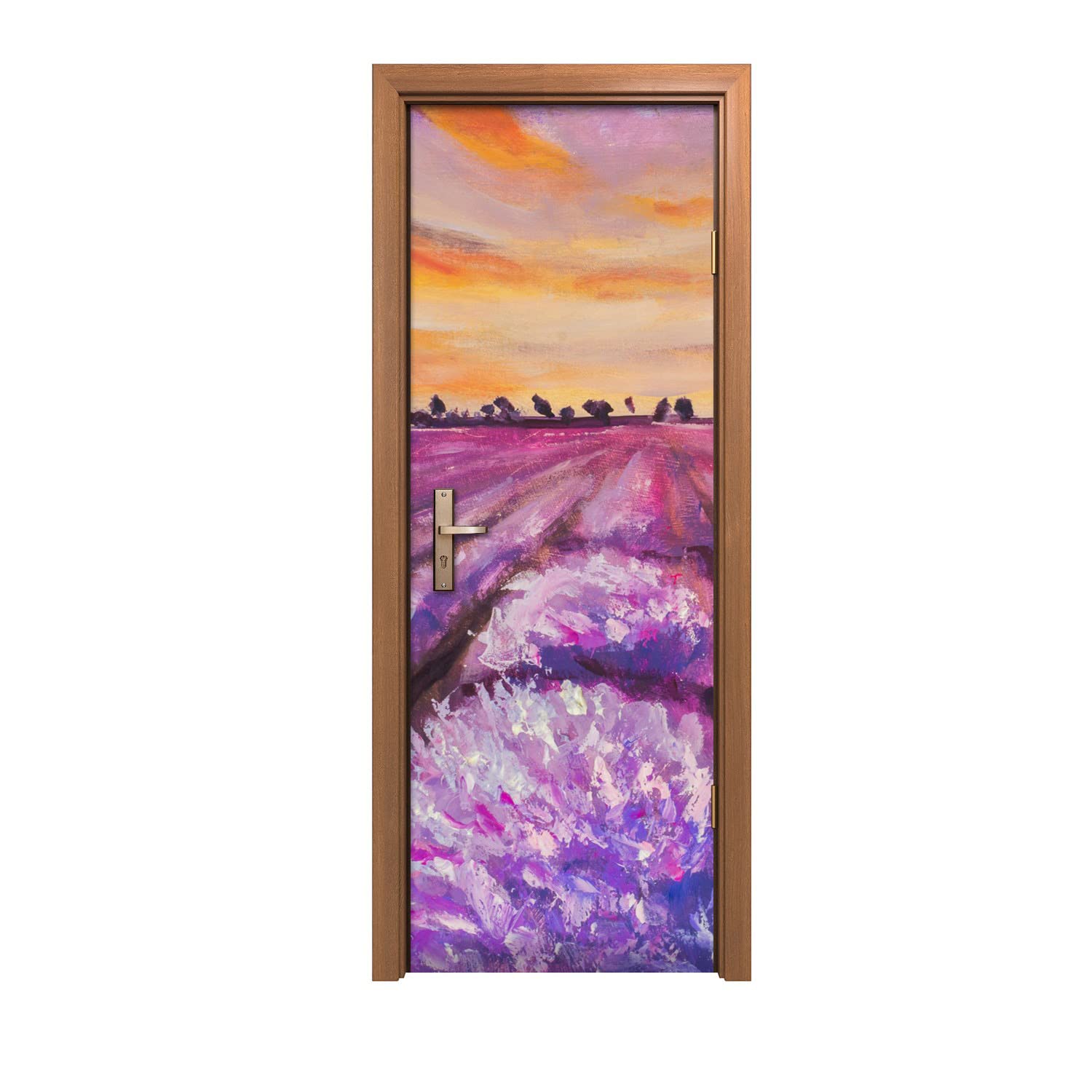 Autocollant de porte 70x200cm lavande déco murale trompe l'œil