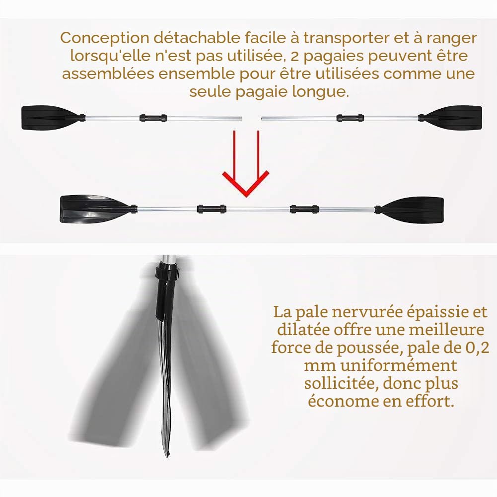 Dioche Pagaie de kayak, pagaie combinée en aluminium, kayak, kayak, pagaie légère en alliage d'aluminium 126 cm/2 pièces