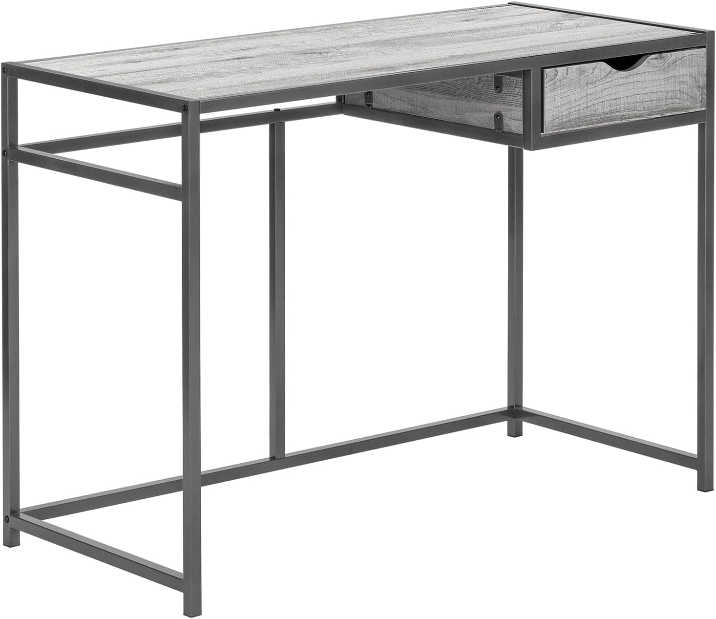 Pemberly Row Computer Desk, 42 in Wide Gray Metal Frame, Driftwood Finish, MDF and Metal Construction with Storage Drawer, Modern Industrial Style Writing or Work Desk for Home Office or Study Use