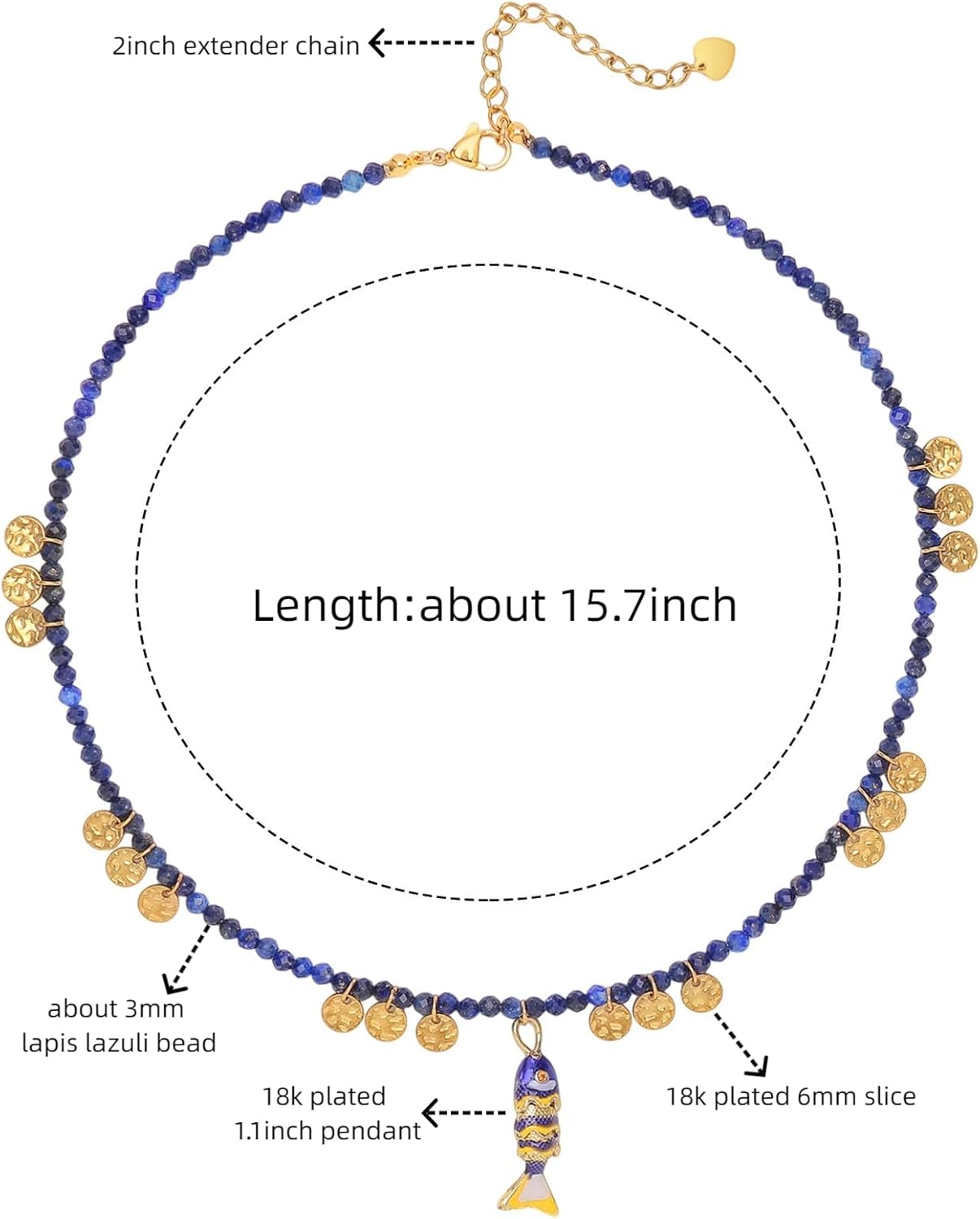 Boho Fish Beaded Necklace for Women, Natural Stone Bead Chain 18K Gold Handmade Sardine Pendant Choker Charm Beach Hawaiian Dainty Necklaces Summer Ocean Minimalist Jewelry Gift - Image 2