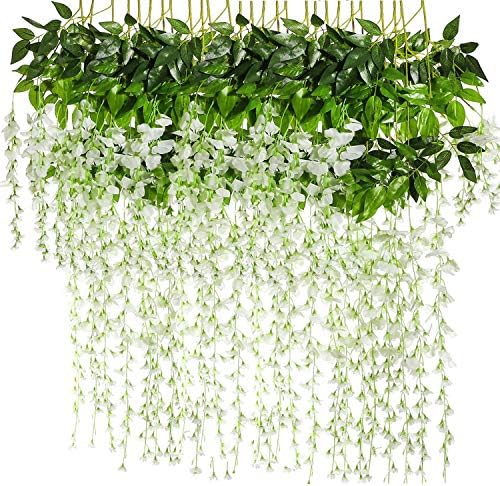 BJH 12 Pack 3.6 Feet/Piece Artificial Fake Wisteria Vine Ratta Hanging Garland Silk Flowers String Home Party Wedding Décor