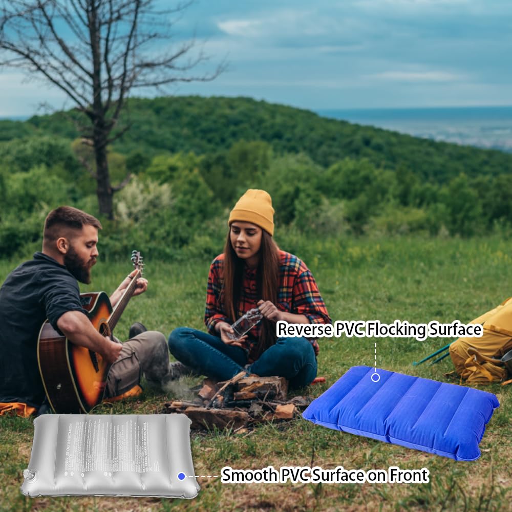 Almohada Hinchable Playa 30x47cm Inflable Ultraligera Impermeable Portátil Cojín (Gris, Azul)