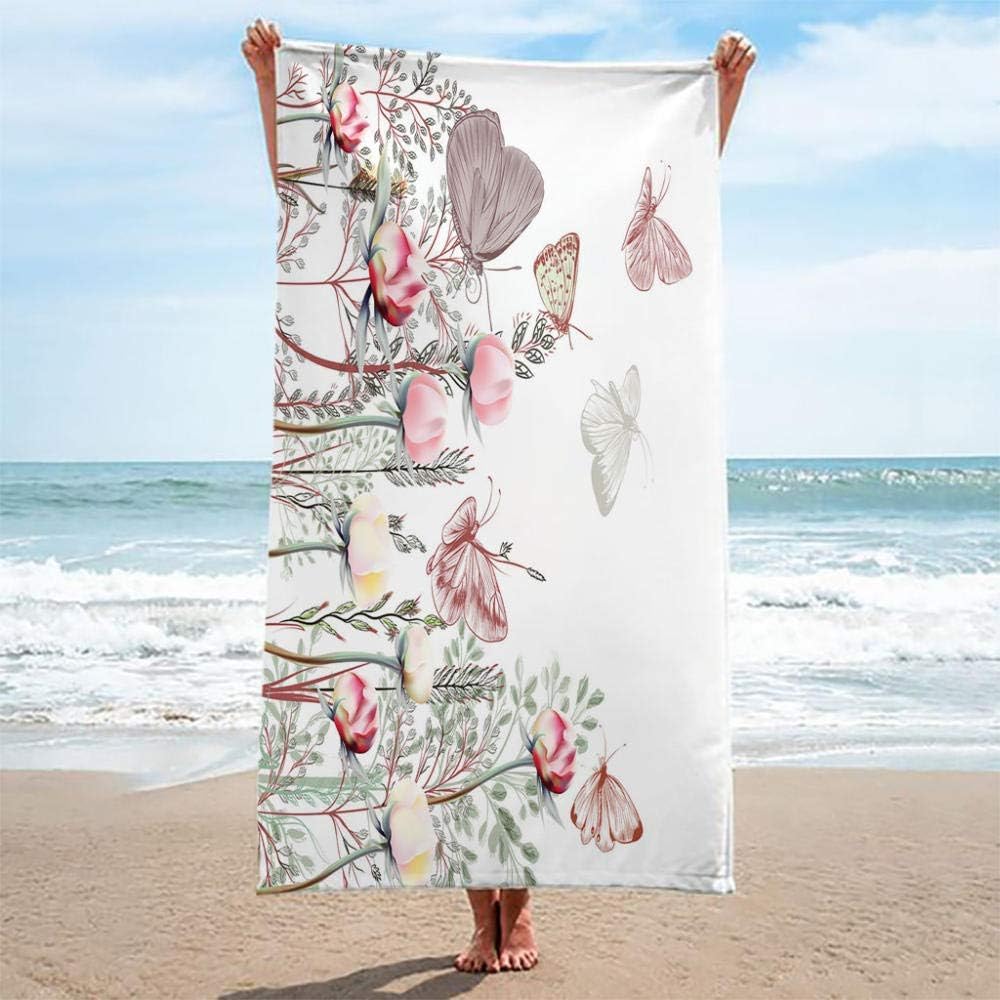 Strandtücher Mikrofaser Schnelltrocknend 3D Bunter Blumenschmetterling Drucken Tragbar Sand Proof Ultraleicht Strand-Badetuch Ideal Als Strandtuch,Reisetuch,Saunatuch,Duschtuch Sport 200 X 2-4G6L/X9Y