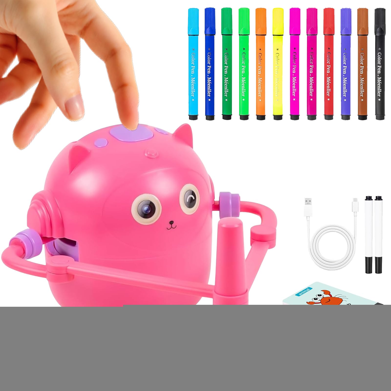 Robot de dibujo, máquina de dibujo educativa con bolígrafos de color y 100 tarjetas para niños de 5 a 8 años, aprendizaje de palabras y formas, juguete programable de dibujo automático