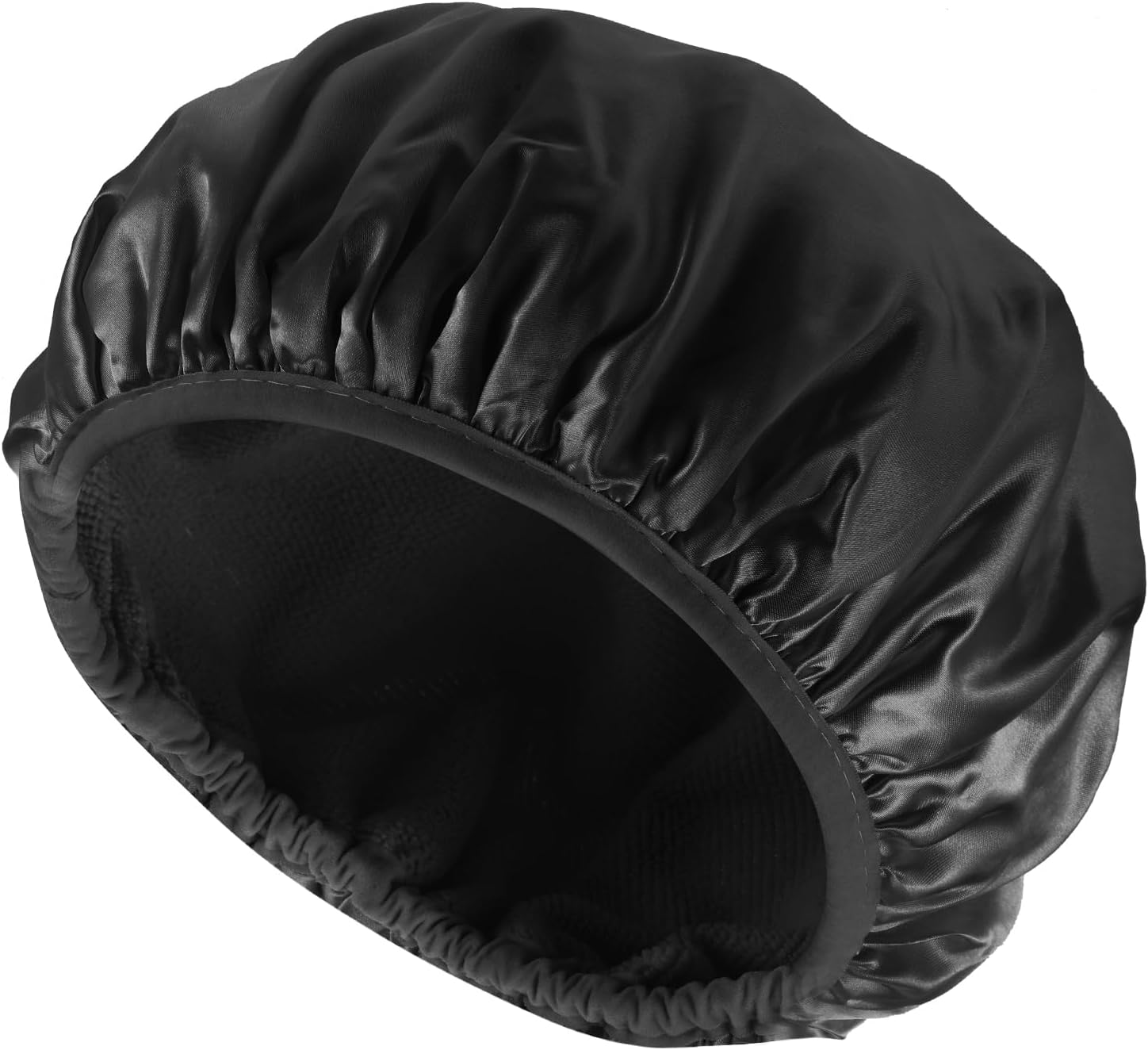 Abeillo Terry Lined Shower Caps for Women Reusable, Triple Layer Large Shower Cap Terry Cloth Lined Waterproof Bath Cap Hair Cap for Long Thick Hair(Black)