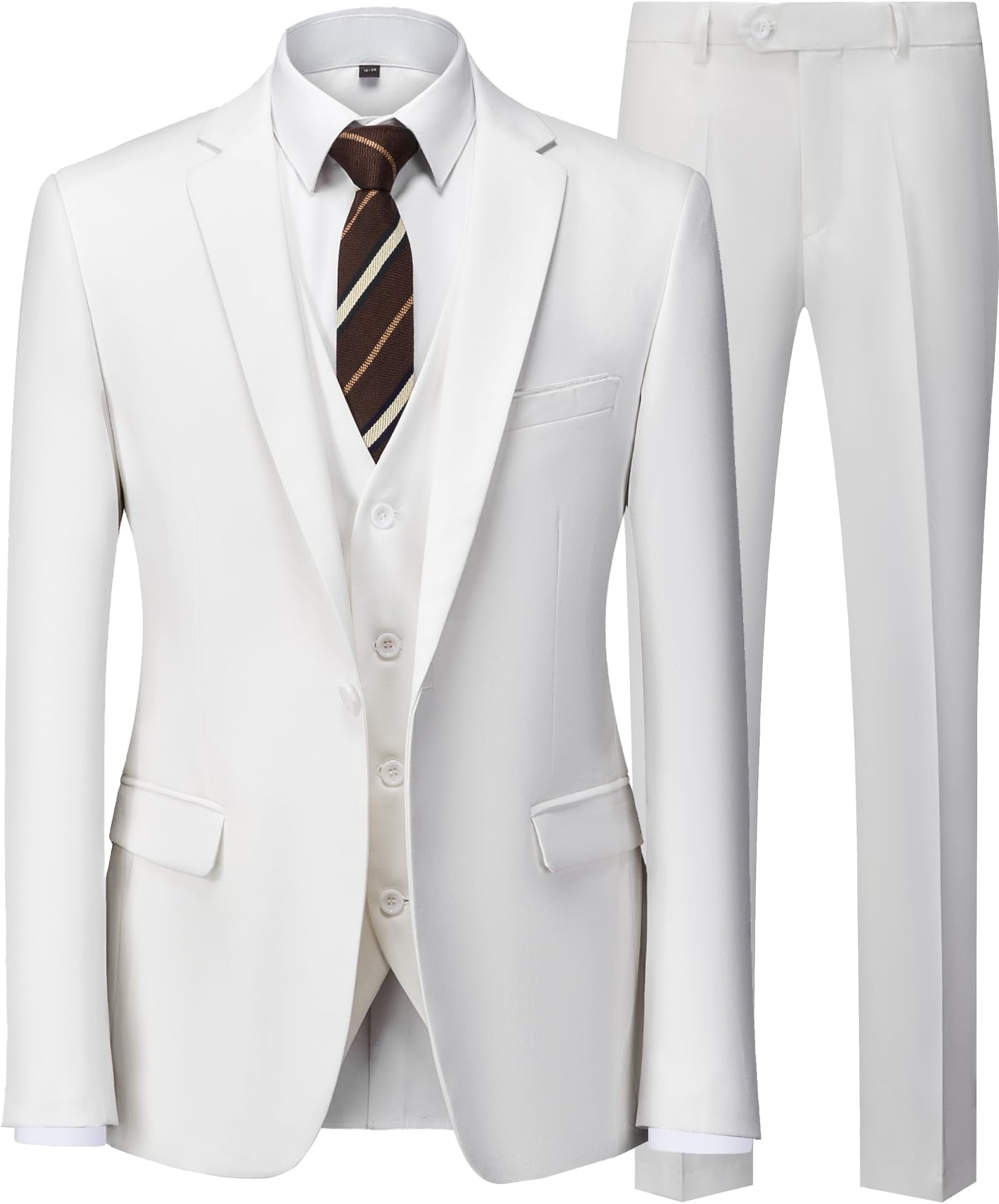 Men’s Suit 3 Piece Set Slim Fit Suit for Men One Button Solid Jacket Vest Pants with Tie, Tuxedo Set for Wedding