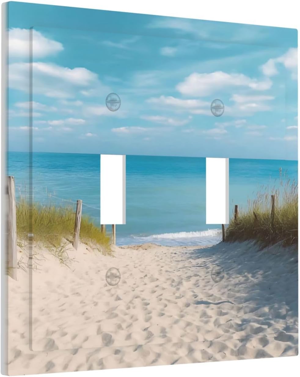 Blue Sea, Blue Sky And Sandy Beach Pattern Double Toggle Wall Plate Switch Decorative Panel Electrical Socket Plate Suitable For Bathroom Kitchen Living Room Bedroom