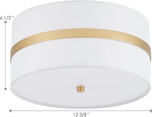 Miniatura 2 de MhyTogn Lámpara de techo semiempotrada, fina con acabado de pintura de pincel dorado pálido, lámpara de techo moderna con pantalla de tambor de tela