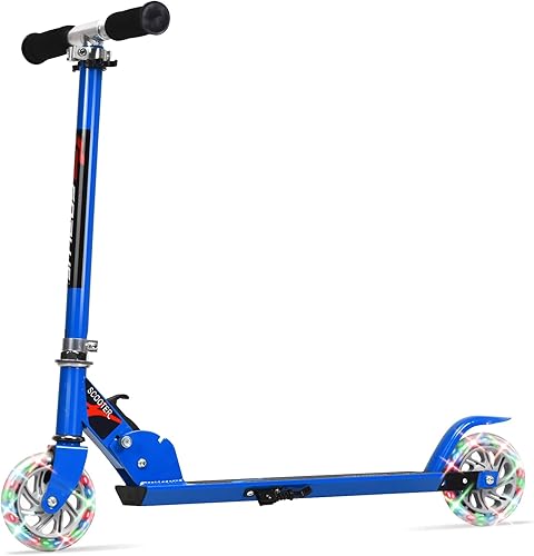 Goplus Patinete plegable para niños 2 ruedas flash con aluminio de lujo freno trasero de guardabarros ajustable altura ajustable scooter deportivo