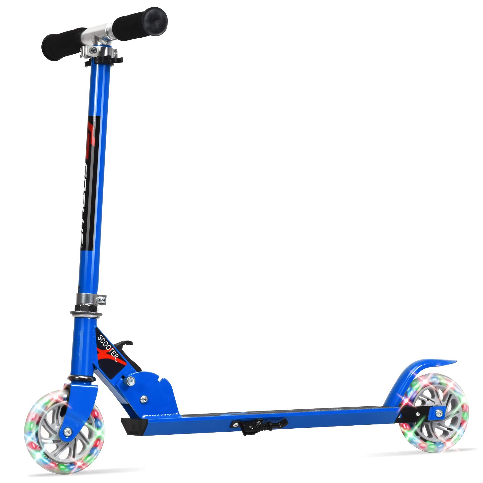 Goplus Folding Kick Scooter for Kids, 2 Flash Wheels Deluxe Aluminum, Rear Fender Brake,Adjustable Height, Sports Scooter for Girls and Boys