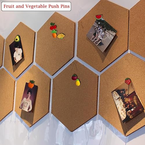 Miniatura 5 de 30 piezas de hortalizas de frutas y hortalizas de dibujos animados, chinchetas decorativas de frutas y fresas para pared de fotos, pared