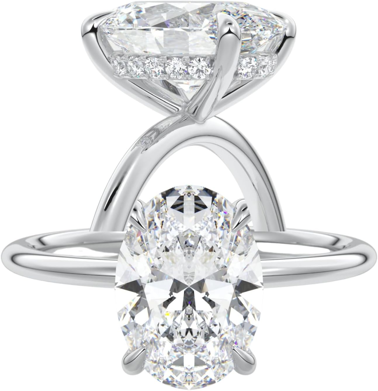 Lab Grown Diamond Engagement Ring, Hidden Halo IGI Certified 1-5 Carat Oval Cut, D-E Color VS1-VVS2 Clarity, 14k-18k Gold, Available in Yellow, White, Rose Gold