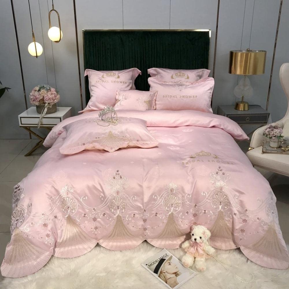 Greatcomfort Satin Duvet Cover Full Satin Silk Duvet Cover Sets silk sheet set Stain Resistant Wrinkle Free bedding bed sets full-Pink 4_Queen 4Pcs