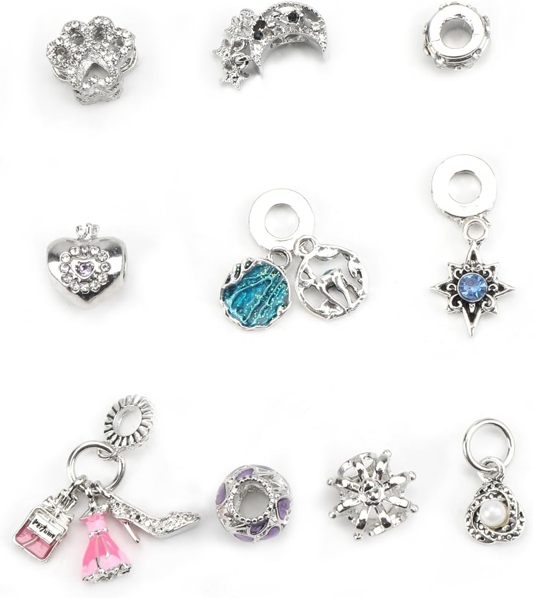 Jewelry Charm Set with Silver Beaded Charms for Bracelets or Necklaces 10 Packs Perfect Charm Gift for Women