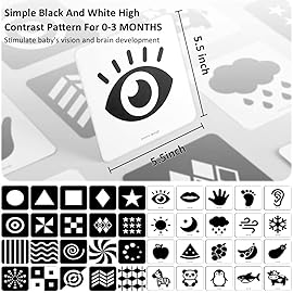beiens High Contrast Baby Flashcards, Black White Color Newborn Brain Development Toys, Visual Stimulation Learning Activity Cards, Educational Infants Gift (Black & White(for 0-3 Months))