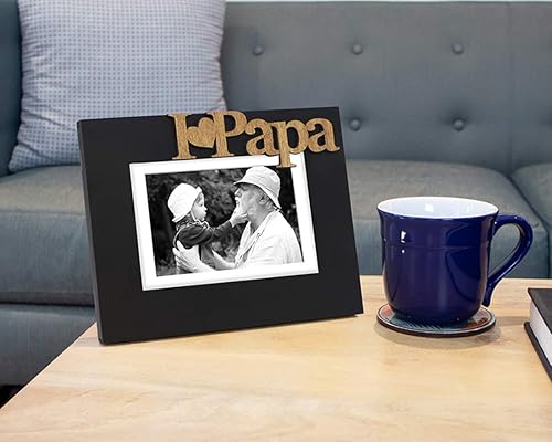 Miniatura 3 de Isaac Jacobs - Marco de fotos de madera con texto en inglés "I Love Papa"  I Heart Papa, regalo de fotos para papá, abuelo, familia, para mesa,