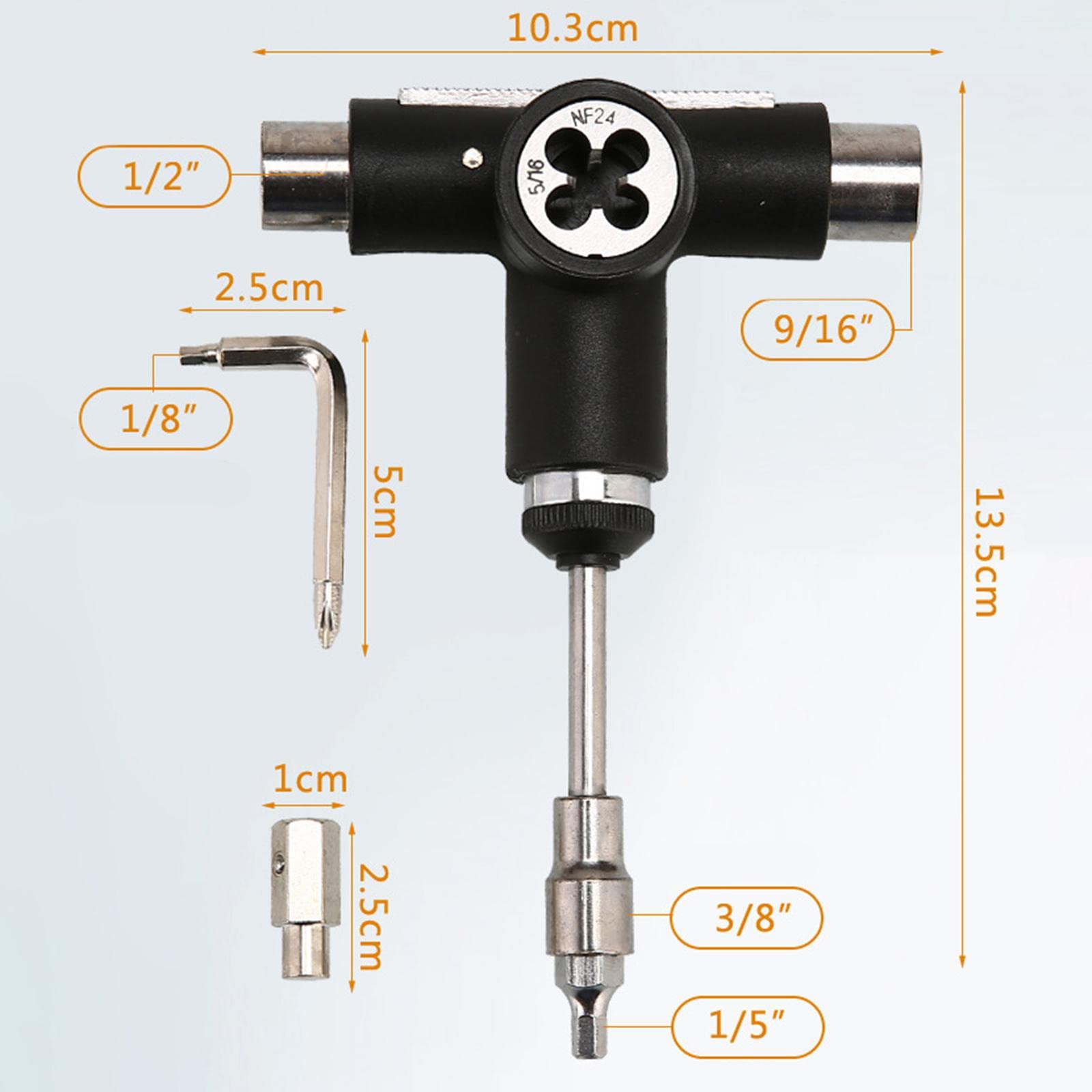 Baoblaze Skateboard Wrench Kit Outil Universel Multifonction Clé à Douille Tournevis Portable en Acier Inoxydable pour Réparation Ajustement Entretien Adaptée