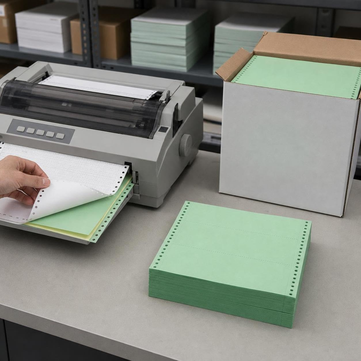 Durchschreibepapier Endlos für Nadeldrucker, Mehrlagiges Computerpapier, für Formulare, Grün, 4-fach, 2-geteilt, 10er-Box