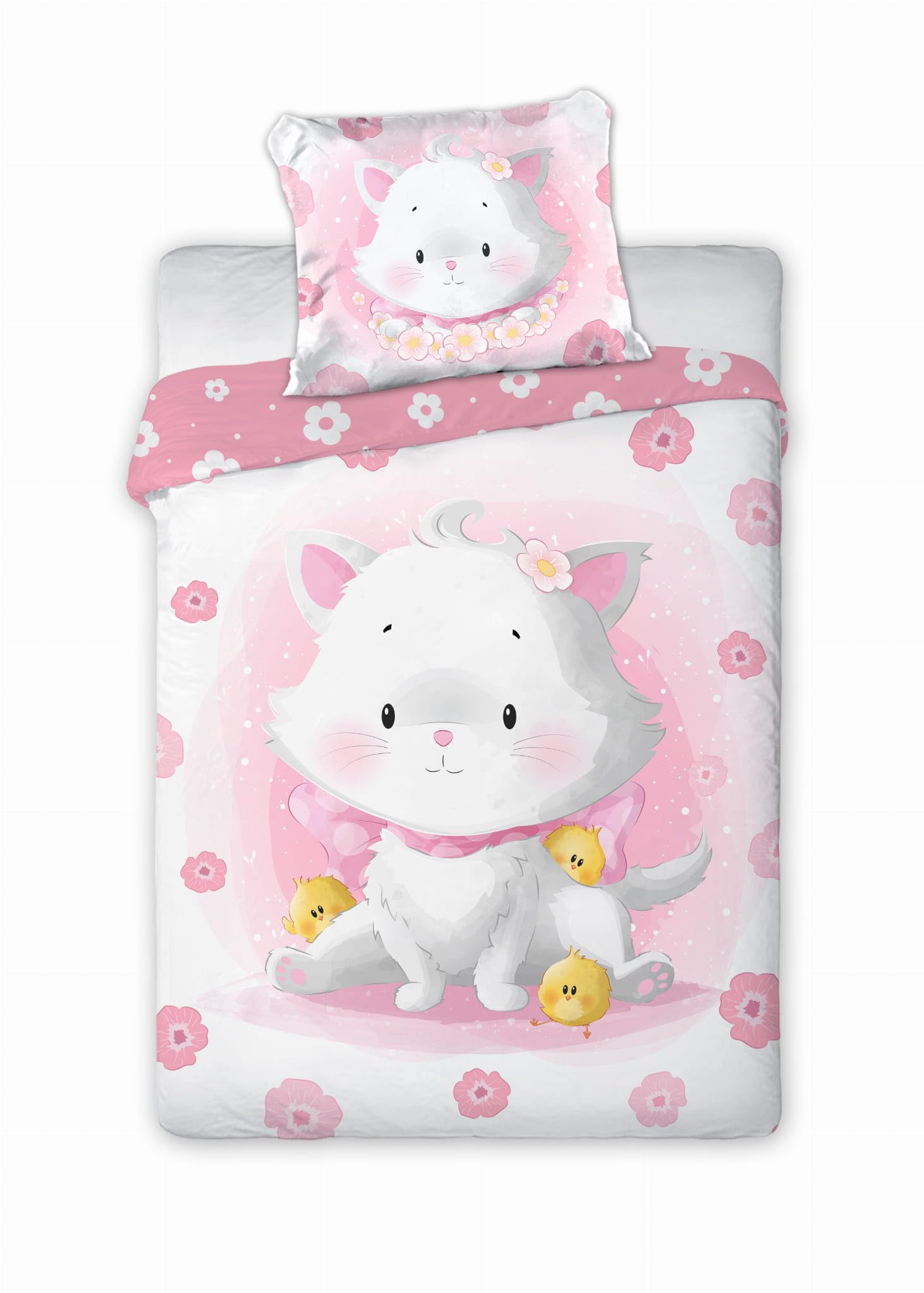 FaroCuddles Kitten Pink Kids Bed Cover Duvet Cover 100 x 135 cm Pillowcase 40 x 60 cm 100% Cotton