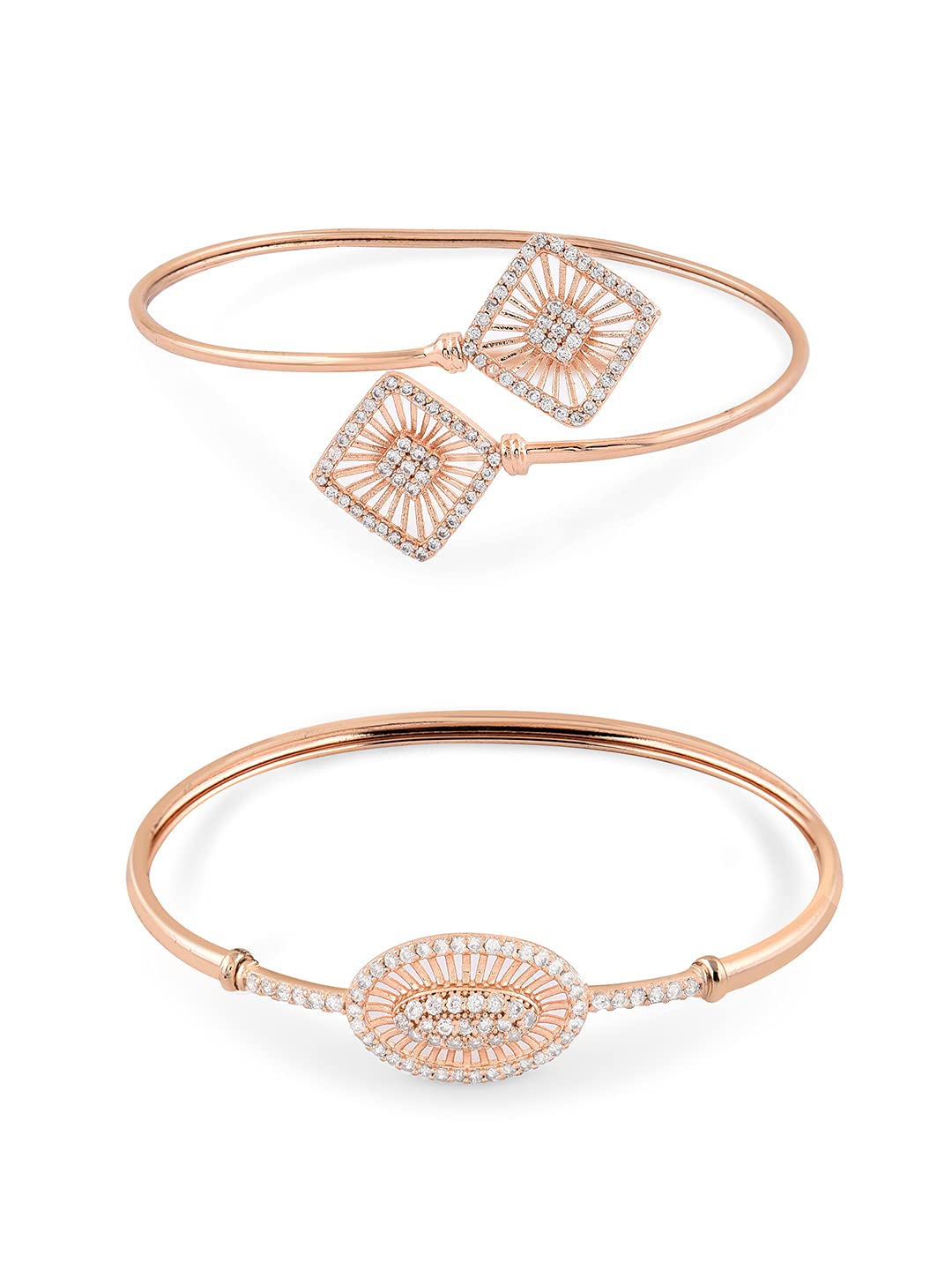 ZAVERI PEARLS Set of 2 Rose Gold Contemporary Cubic Zirconia Brass Kada Style Bracelet For Women-ZPFK11102