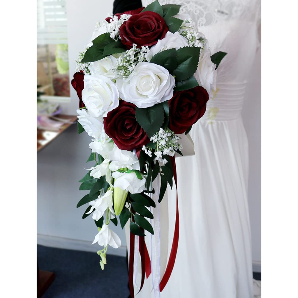 LICHENGTAI Brautsträuße Brautstrauss Wasserfall Handgemachte Brautstrauß Künstlich Blumenstrauß künstlich Rosen Hochzeit Blumen Brautjungfer Blumensträuße for Dekoration Zuhause Garten Party