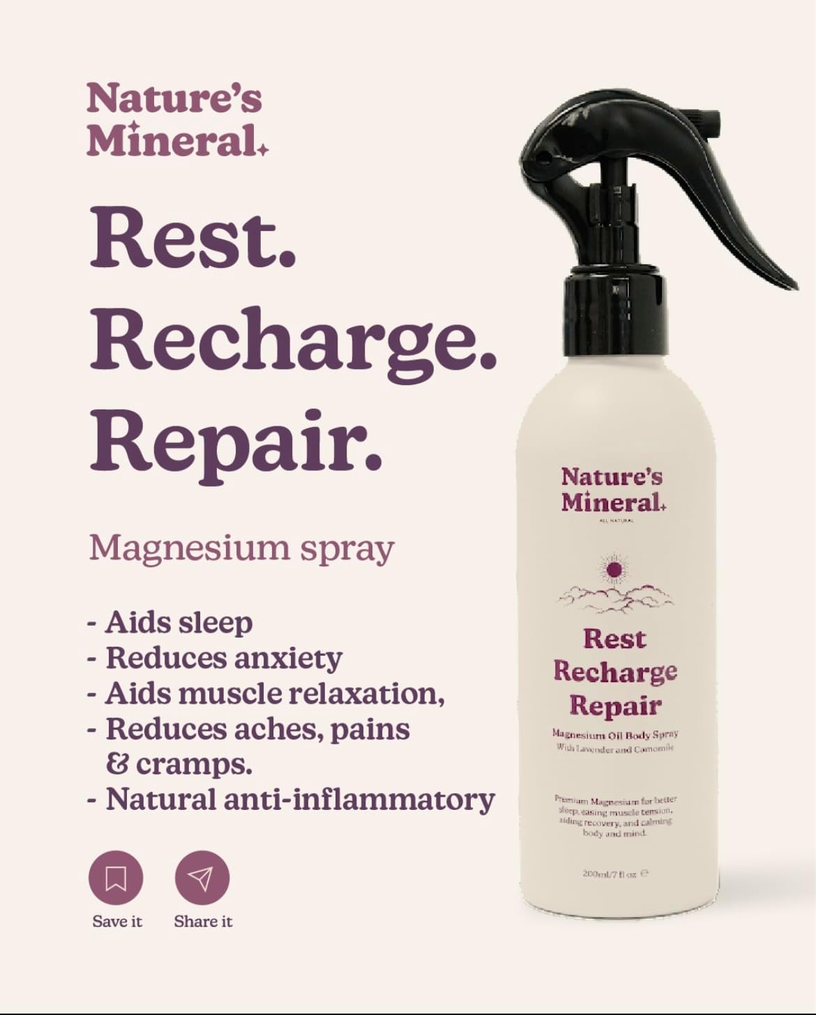 Rest Recharge Repair Magnesium Spray - Magnesium Supplements, Muscle Recovery & Stress Relief Supplement - Soothing Lavender & Chamomile Blend in Oil Spray Bottle Large 200ml 1,200 Sprays 6 61DbyJm4EWL. AC SL1455