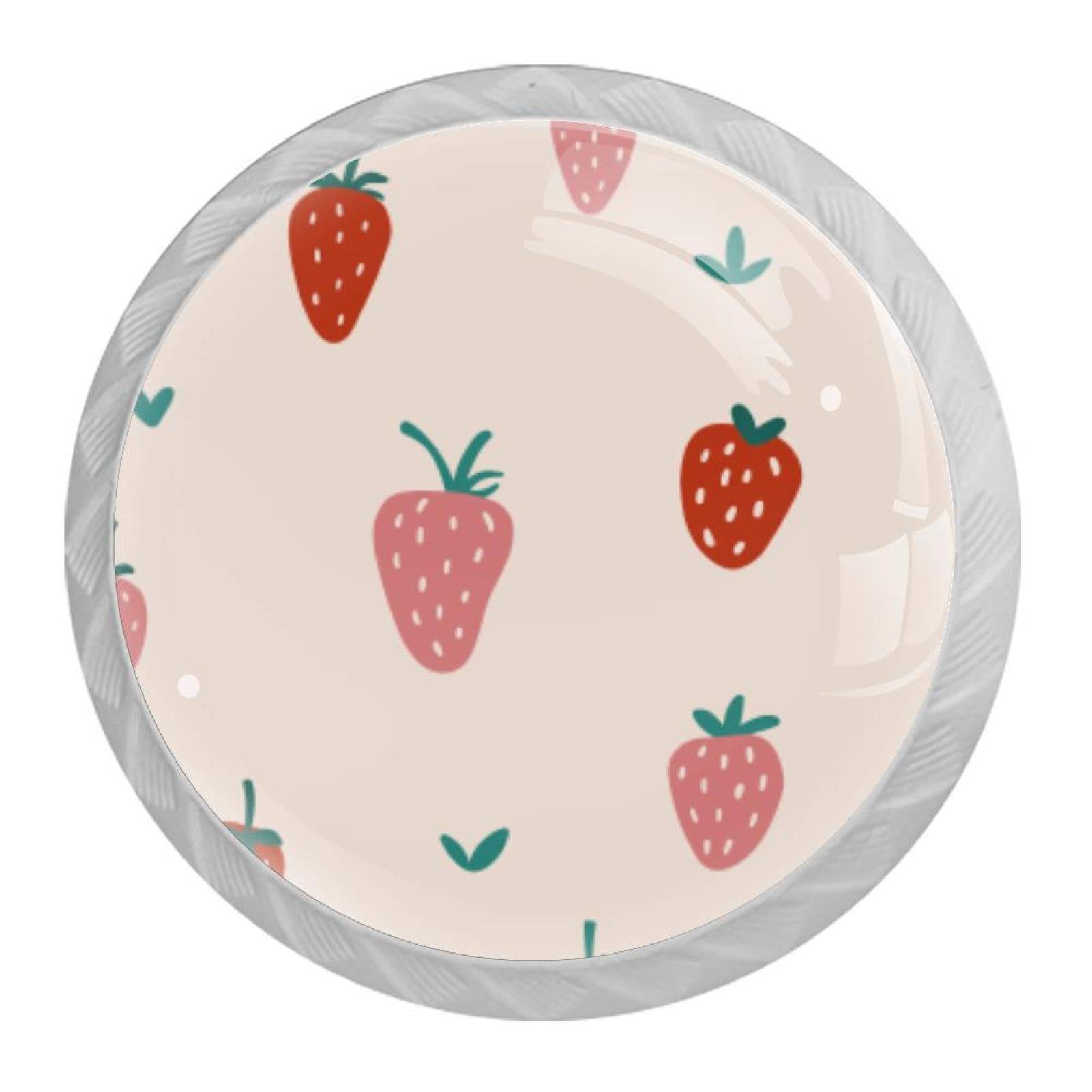 Tqmspg 4 Pieces Drawer Pulls Strawberry Fruit Door Knobs Dresser Handles for Kitchen Wardrobe Cupboard Hardware Furniture