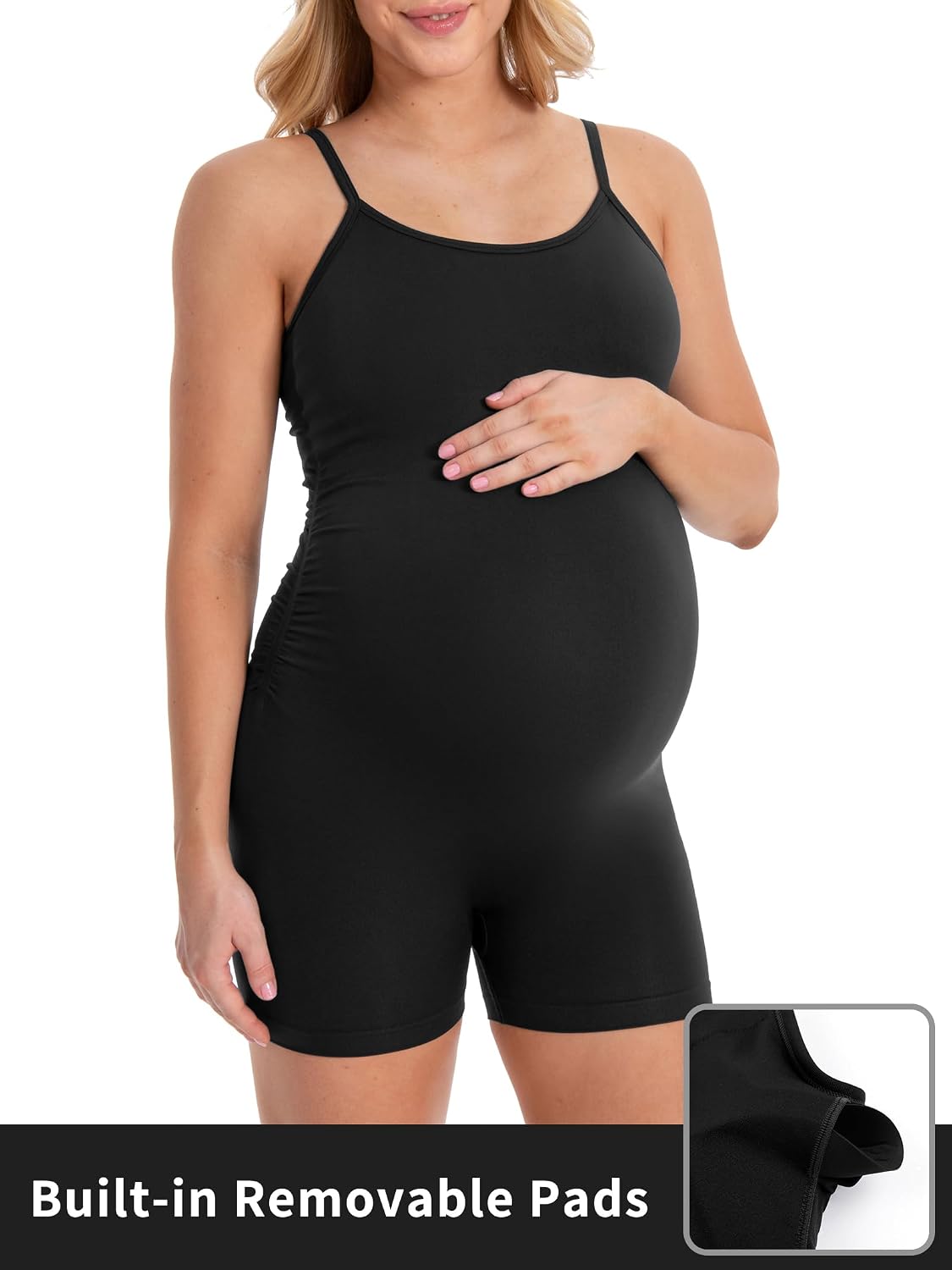 ATTRACO Women's Maternity Bodysuit Adjustable Strap Shorts Jumpsuit Ruched Romper for Pregnancy