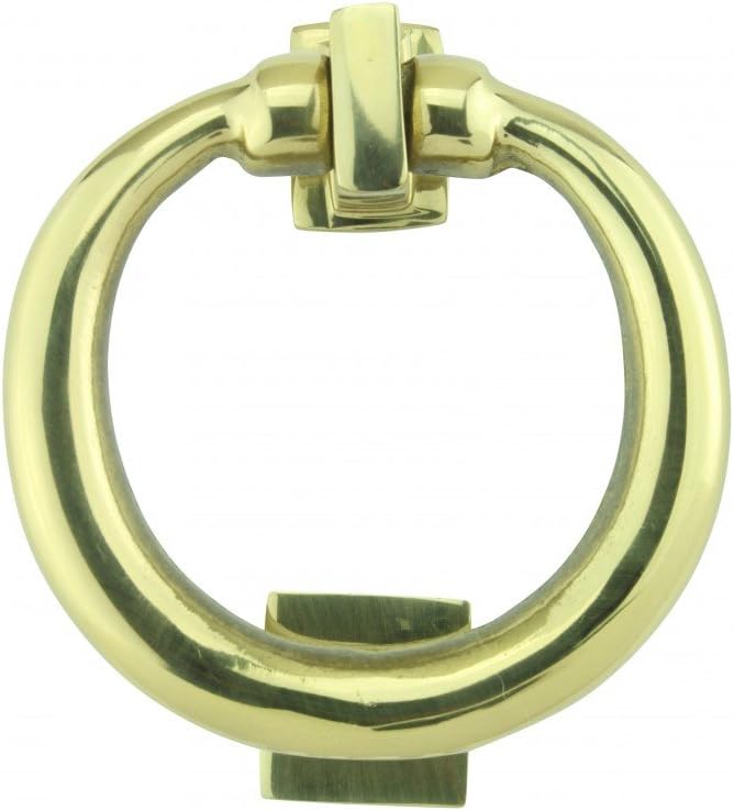 Renovators Supply Manufacturingᵀᴹ Heavy Ring Shaped Door Knocker – Solid Brass Construction, Polished Brass Finish, 5 Inch Long with Mounting Hardware